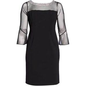 ALEX EVENINGS Embellished Illusion Shift Dress in Black NWT Size 14W
